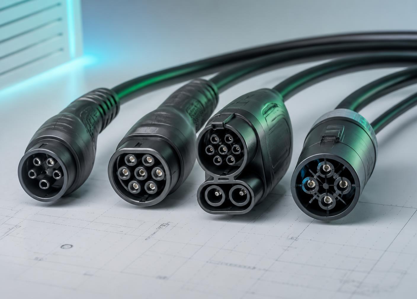 Conectores de carga para vehículos eléctricos Tipo 1, Tipo 2, CCS y CHAdeMO